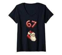 Mujer 67 Globo de Navidad Seis Siete Memes Rojo Cerebro Santa Claus Camiseta Cuello V