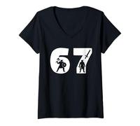 Mujer 67 Gráfico de números de Silueta de Guerrero Vikingo Camiseta Cuello V
