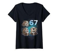 Mujer 67 Meme Búho Aullando a la Luna Seis Siete Camiseta Cuello V