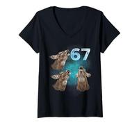 Mujer 67 Meme Ciervo Aullando a la Luna Seis Siete Camiseta Cuello V