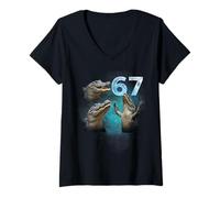 Mujer 67 Meme Cocodrilo Aullando a la Luna Seis Siete Camiseta Cuello V