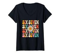 Mujer 67 Meme Gen Alpha Slang | Divertido 6 7 Diseño de Meme | Seis Siete Camiseta Cuello V