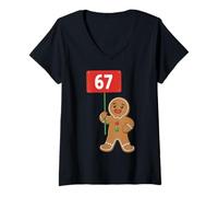 Mujer 67 Meme Humor 6-7 Funny Six Seven Christmas Gingerbread Man Camiseta Cuello V