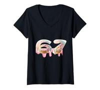 Mujer 67 Meme Ice Cream Drip Six Seven Gen Alpha Slang Vibes Camiseta Cuello V