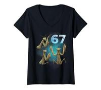 Mujer 67 Meme Mantis Rezando Aullando a la Luna Seis Siete Camiseta Cuello V