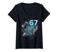 Mujer 67 Meme Paloma Aullando a la Luna Seis Siete Camiseta Cuello V