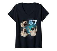 Mujer 67 Meme Pug Aullando a la Luna Seis Siete Camiseta Cuello V