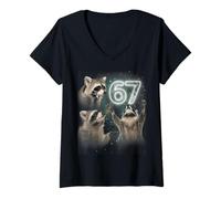 Mujer 67 Meme Racoon Howling At The Moon 67 T-Shirt 6 7 Halloween Camiseta Cuello V