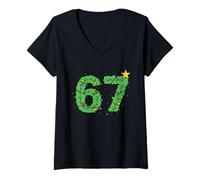 Mujer 67 Navidad Meme Glitch Protocolo Divertido Jugador Vacaciones Camiseta Cuello V