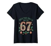 Mujer 67 Pijamas de Meme de Navidad a Juego con Deck The Halls Camiseta Cuello V