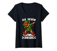 Mujer 67 Six Seven Bruh Funny Christmas Dabbing Elf 6 7 Meme Camiseta Cuello V