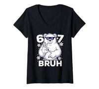 Mujer 67 Six Seven Bruh Winter Christmas - Cartel Divertido con diseño de Oso Polar, número 6 y 7 Camiseta Cuello V
