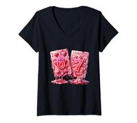 Mujer 67 Six Seven Valentine Hearts Poker Card Meme Couple Girls Camiseta Cuello V