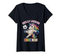 Mujer 67 Unicornio de fútbol Habilidades Cargando Solo Chica Que ama Win Mom Camiseta Cuello V