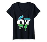 Mujer 67 Uzbekistán Six Seven Bandera uzbeka Camiseta Cuello V