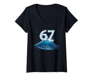 Mujer 67 Wave Six Seven Meme Big Ocean Wave Diversión Agua Niños Adolescentes Camiseta Cuello V