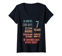 Mujer 7 Años Casados Divertido 7º Aniversario de Boda Camiseta Cuello V