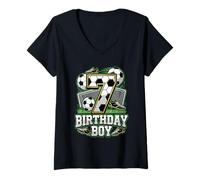 Mujer 7º cumpleaños 7 años niño balón de fútbol GOL número 7 Siete Camiseta Cuello V