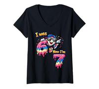 Mujer 7º Cumpleaños Yo era 6 Ahora Im 7 Six Seven 67 Niños Niño Béisbol Camiseta Cuello V