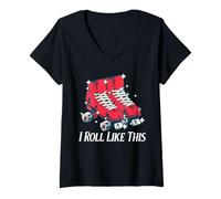 Mujer 70's I Roll Like This Vintage Retro Roller Skates Camiseta Cuello V