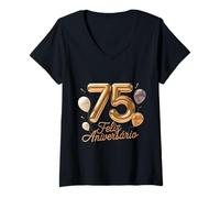 Mujer 75 Feliz Cumpleaños Portugal Feliz Cumpleaños Portugués Camiseta Cuello V