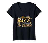 Mujer 77th Birthday Queen 77 and Fabulous 77 Years Old Women Girls Camiseta Cuello V