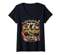 Mujer 77th Birthday Queen Chapter 77 Fabulous Since 1949 Women Camiseta Cuello V
