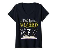 Mujer 7th B-Day Magic Wizard 7 años de Edad cumpleaños Familia a Juego Camiseta Cuello V