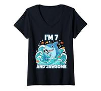 Mujer 7yr Old I'm 7 and Jawsome Shark 7th Birthday Camiseta Cuello V