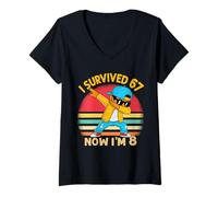 Mujer 8º cumpleaños 67 Six Seven Dabbing Boy I'm 8 Year Old Bruh Camiseta Cuello V
