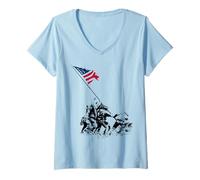 Mujer 80 Aniversario Iwo Jima 1945-2025 Veterano de la Segunda Guerra Mundial 4 de Julio Camiseta Cuello V