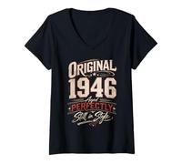 Mujer 80 Cumpleaños Regalo Hombre y Mujer Vintage Año 1946 Camiseta Cuello V