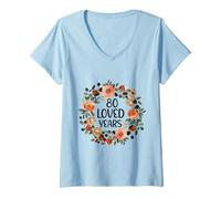Mujer 80 Years Loved 80th Birthday Funny 80 Year Old Women's Camiseta Cuello V