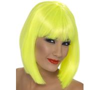Smiffys Peluca glamurosa, amarillo neón, corta, despuntada con flequillo