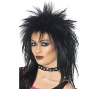 Mujer 80s 1980s 80's Rock Diva Salmonete Disfraz Peluca Negra Nuevo por Smiffys