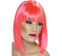 Mujer 80s 1980s Glam Disfraz Peluca Rosa Neón Despedida de Soltera Corto Bob