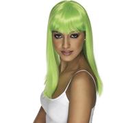 Mujer 80s 1980s Glamourama Disfraz Peluca con Flequillo Verde Neón Por Smiffys