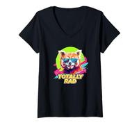 Mujer 80s 90s Totally RAD Retro Vintage Red Panda Lover Camiseta Cuello V