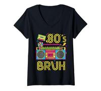 Mujer 80s Bruh Boombox Retro Radio Stereo Music Hombres Mujeres Niños Camiseta Cuello V