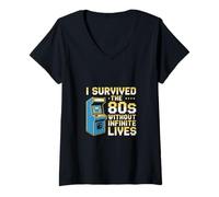 Mujer 80s Gaming Nostálgico Arcade Juegos Retro Gamer Camiseta Cuello V