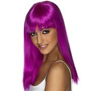 Mujer 80s Glamourama Disfraz Peluca con Flequillo Púrpura Neón de Smiffys