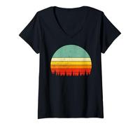 Mujer 80s Retro Pine Trees Wildlife Nature Vintage Forest Camiseta Cuello V