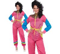 Mujer 80s Traje de Esquí Rosa Neón Rewind Chándal Adulds Retro Disfraz