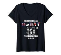 Mujer 81 aniversario del Día D 1944 6 de junio Veterano conmemorativo de la Segunda Guerra Mundial Camiseta Cuello V