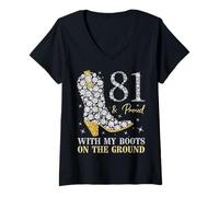 Mujer 81 & Proud With My Boots On The Ground 81 Años Cumpleaños Camiseta Cuello V