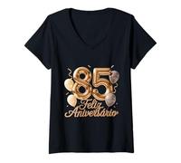 Mujer 85 Feliz Cumpleaños Portugal Feliz Cumpleaños Portugués Camiseta Cuello V