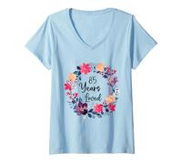 Mujer 85 Years Loved Floral 85th Birthday Men Women Anniversary Camiseta Cuello V