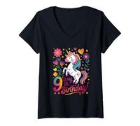Mujer 9 Is My 9th Birthday Unicorn Rainbow Magic Camiseta Cuello V