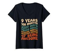 Mujer 9 Years 108 Months 3287 Days Of Being Awesome Aniversario Camiseta Cuello V