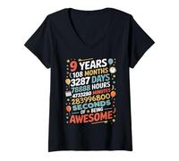 Mujer 9 Years 108 Months 3287 Days Of Being Awesome Celebración Camiseta Cuello V